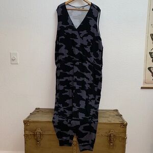Laungy by Giuliana Camo Sleeveless Jumpsuit 4XP Gray Black Lounge One Piece Plus